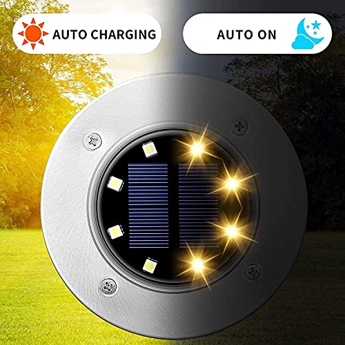 niftynifty Solar Ground Lights Outdoor Waterproof 12 Pack 8 Led Warm Bright Garden Disc Lights Solar Ground Light Powered Lighting Flat Solar Lights for Garden and Landscape Outdoor Inground Lights