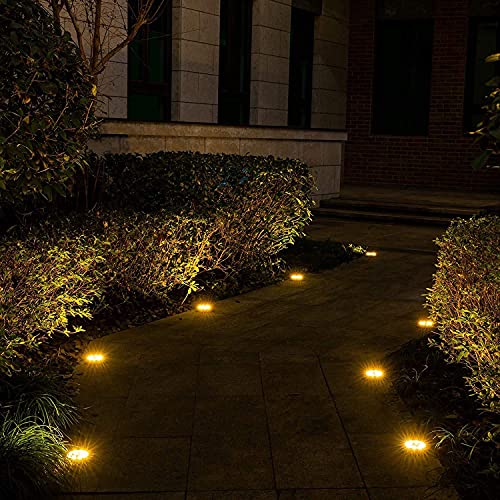 niftynifty Solar Ground Lights Outdoor Waterproof 12 Pack 8 Led Warm Bright Garden Disc Lights Solar Ground Light Powered Lighting Flat Solar Lights for Garden and Landscape Outdoor Inground Lights