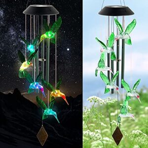 solar hummingbird wind chime outdoor color changing, garden decor, grandmother gift, mom gifts, hummingbird gifts, birthday gift for mom, wind chimes outdoor outside.