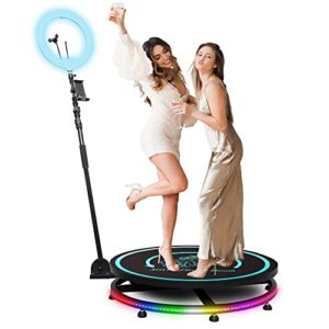 mwe 360 photo booth machine with software for parties with ring light,logo customization,2-3 people stand on app remote control automatic slow motion 360 spin camera booth (26.8″)