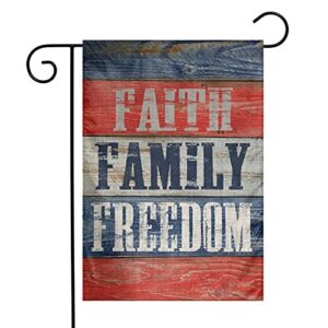 yanghome faith family freedom patriotic july of 4th burlap garden porch lawn flag farmhouse decorations mailbox home decor welcome sign 12×18 inch double sided nylon linen fabric