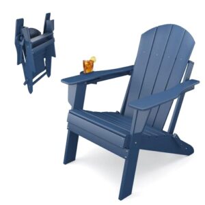 sleek space adirondack folding chair for garden, patio or deck – arm rests and cup holder – lightweight, weatherproof – stylish, durable outdoor furniture for fire pit, beach, poolside, porch (navy)