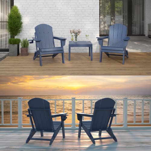 Sleek Space Adirondack Folding Chair for Garden, Patio or Deck - Arm Rests and Cup Holder - Lightweight, Weatherproof - Stylish, Durable Outdoor Furniture for Fire Pit, Beach, Poolside, Porch (Navy)