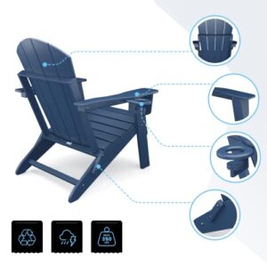 Sleek Space Adirondack Folding Chair for Garden, Patio or Deck - Arm Rests and Cup Holder - Lightweight, Weatherproof - Stylish, Durable Outdoor Furniture for Fire Pit, Beach, Poolside, Porch (Navy)