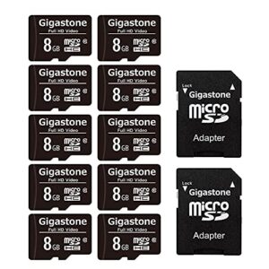 gigastone 8gb 10-pack micro sd card, full hd video, surveillance security cam action camera drone, 85mb/s micro sdhc class 10