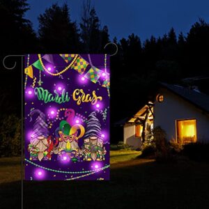 mardi gras garden flag vertical double sided，mardi gras decorations masquerade gnomes holiday party yard outdoor decorative classic design house flag banner for yard lawn, 18 x 12 inch (style 2)