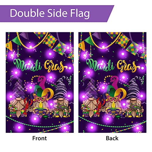 Mardi Gras Garden Flag Vertical Double Sided，Mardi Gras Decorations Masquerade Gnomes Holiday Party Yard Outdoor Decorative Classic Design House Flag Banner for Yard Lawn, 18 X 12 Inch (Style 2)