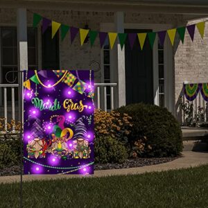 Mardi Gras Garden Flag Vertical Double Sided，Mardi Gras Decorations Masquerade Gnomes Holiday Party Yard Outdoor Decorative Classic Design House Flag Banner for Yard Lawn, 18 X 12 Inch (Style 2)