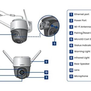 Lorex 2K Pan-Tilt Indoor/Outdoor WiFi Security Camera with 32GB MicroSD Card, Auto-Tracking, Color Night Vision, Person Detection, and Warning Light/Siren