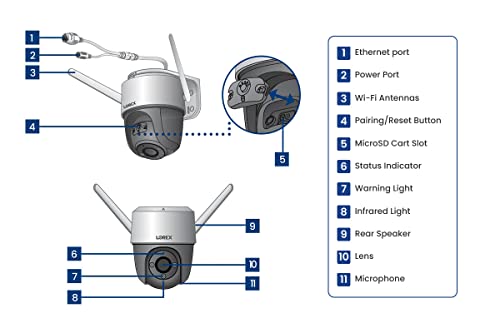 Lorex 2K Pan-Tilt Indoor/Outdoor WiFi Security Camera with 32GB MicroSD Card, Auto-Tracking, Color Night Vision, Person Detection, and Warning Light/Siren