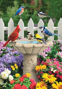 spring garden friends garden flag birds birdbath floral 12.5″ x 18″ briarwood lane