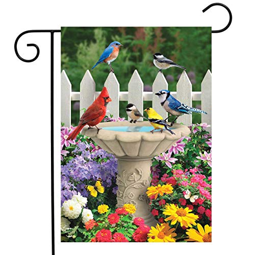 Spring Garden Friends Garden Flag Birds Birdbath Floral 12.5" x 18" Briarwood Lane