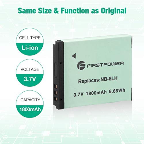 FirstPower 2-Pack NB-6LH / NB-6L Batteries for Powershot S120, SX510 HS, SX280 HS, SX500 is, SX700, D20, S90, D30, ELPH 500, SX270, SX240, SX520 Cameras