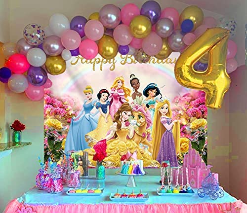 Princess Themed Backdrop Colorful Princess for Girl Photography Background Baby Shower Princess Birthday Background (7X5FT)