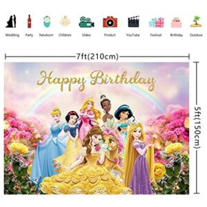 Princess Themed Backdrop Colorful Princess for Girl Photography Background Baby Shower Princess Birthday Background (7X5FT)