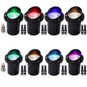 eaglod rgbw led well lights,rgb low voltage landscape lights color changing 10w outdoor in-ground lights waterproof,12-24v multicolor landscape lighting for yard,garden,fence (8pack with connectors)