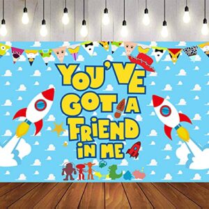 toy inspired story backdrop blue sky white clouds backdrops you’ve got a friend in me cartoon story backdrop for boys girls bday party supplies decorations background-5×3.3ft