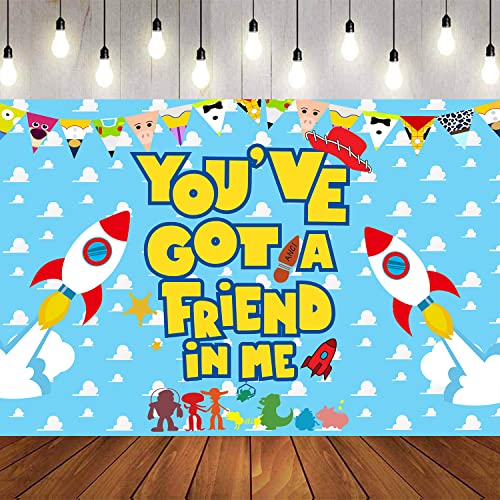 Toy Inspired Story Backdrop Blue Sky White Clouds Backdrops You've Got A Friend in Me Cartoon Story Backdrop for Boys Girls Bday Party Supplies Decorations Background-5x3.3ft