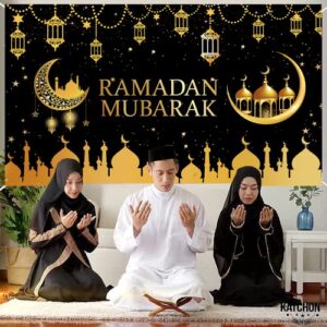 LOONELO Large Ramadan Mubarak Banner,Ramadan Mubarak Backdrop with 70.8''X43.3'',Muslim Ramadan EID Mubarak Hanging Sign,Islamic Ramadan Mubarak Decorations for Eid Al-Adha,Hajj Festival Party