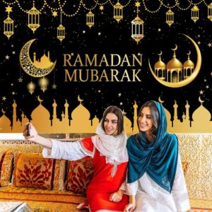 LOONELO Large Ramadan Mubarak Banner,Ramadan Mubarak Backdrop with 70.8''X43.3'',Muslim Ramadan EID Mubarak Hanging Sign,Islamic Ramadan Mubarak Decorations for Eid Al-Adha,Hajj Festival Party