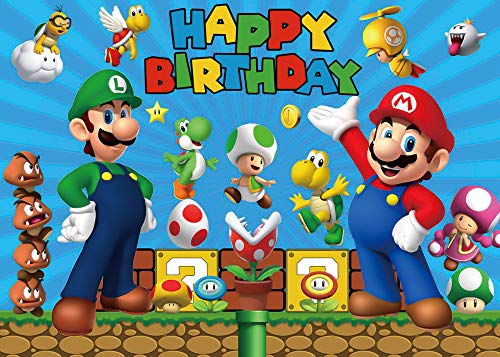 chaungda 7x5ft Super Mario Gold Coin Video Game Happy Birthday Theme Photography Backdrops Children Boys Birthday Party Photo Backgrounds