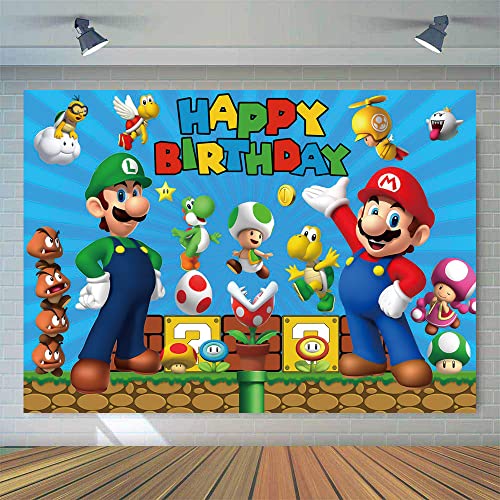 chaungda 7x5ft Super Mario Gold Coin Video Game Happy Birthday Theme Photography Backdrops Children Boys Birthday Party Photo Backgrounds