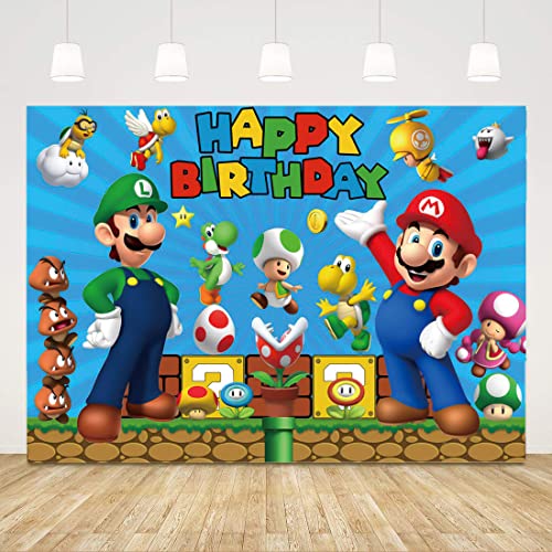 chaungda 7x5ft Super Mario Gold Coin Video Game Happy Birthday Theme Photography Backdrops Children Boys Birthday Party Photo Backgrounds