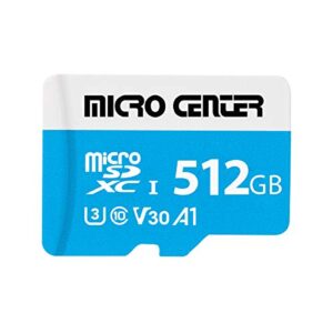 micro center premium 512gb microsdxc card, nintendo-switch compatible flash memory card, uhs-i c10 u3 v30 4k uhd video a1 r/w speed up to 95/80 mb/s micro sd card with adapter (512gb)
