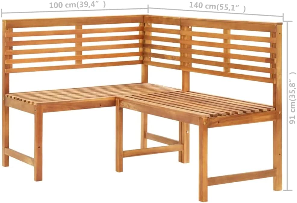 vidaXL Solid Acacia Wood Patio Corner Bench Garden Outdoor Terrace Yard Balcony Furniture Wooden Modern Lounge Bench Seating Seat 55.1"