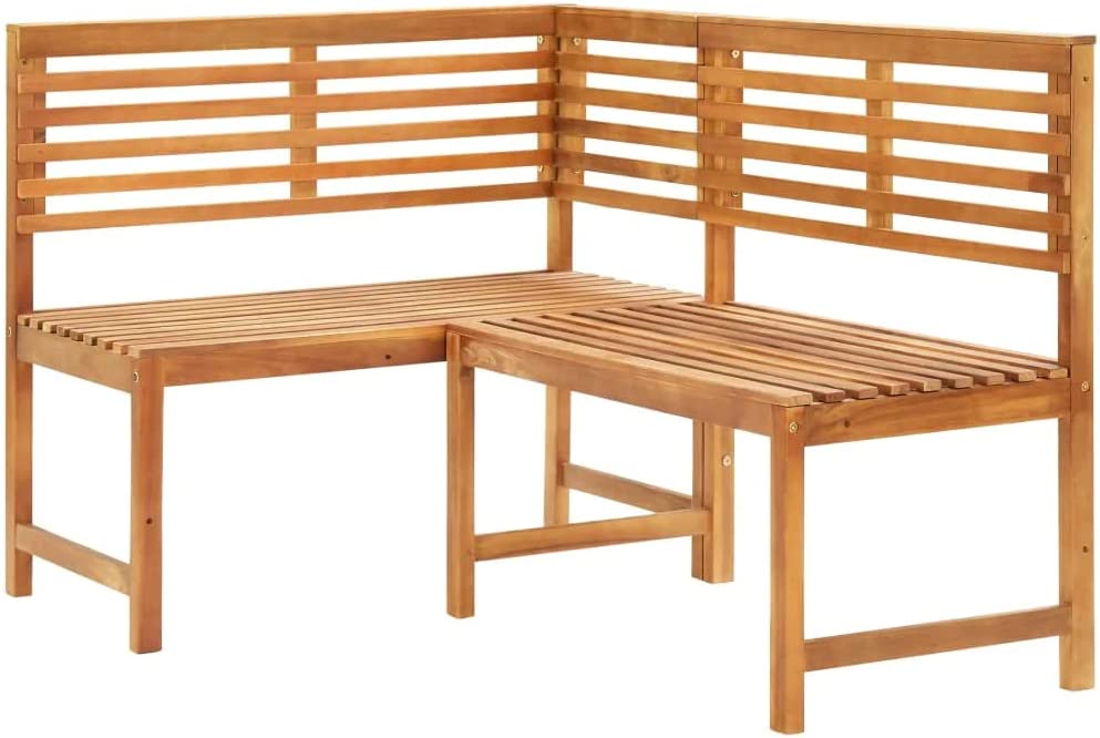 vidaXL Solid Acacia Wood Patio Corner Bench Garden Outdoor Terrace Yard Balcony Furniture Wooden Modern Lounge Bench Seating Seat 55.1"