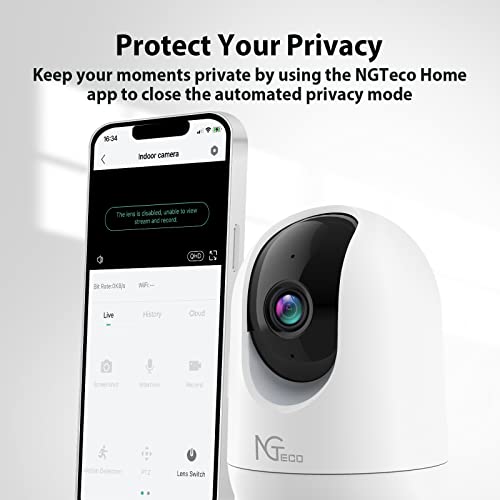 NGTeco 2K Security Camera Indoor, 3MP Pan Tilt WiFi Camera for Home Security/Baby Monitor/Pet, Dog Cam with Motion Detection, Night Vision, Privacy Shield Compatible with Alexa/Google