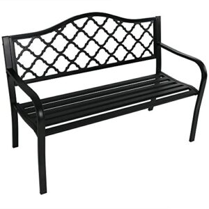 Sunnydaze Outdoor Patio Bench - 2-Person Outside Garden Park Bench Furniture - Durable Cast Iron Metal - Black Lattice Decorative Design - Outdoor Seating for Yard, Porch, Deck, Entryway or Backyard