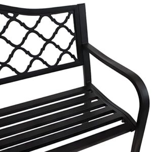 Sunnydaze Outdoor Patio Bench - 2-Person Outside Garden Park Bench Furniture - Durable Cast Iron Metal - Black Lattice Decorative Design - Outdoor Seating for Yard, Porch, Deck, Entryway or Backyard