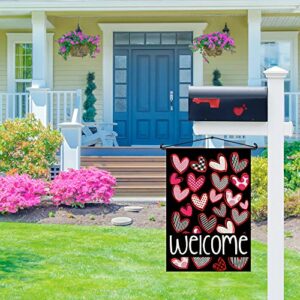 Valentines Day Love Heart Garden Flag 12×18 Inch Burlap Double Sided, Welcome Valentine sign Farmhouse Yard Outdoor Decoration DF176