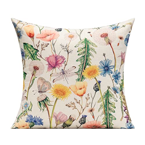 VAKADO Outdoor Throw Pillow Covers Spring Summer Patio Furniture Porch Swing Garden Bench Cushion Covers Sunflower Pink Floral Outside Sunbrella Cases Flower Decorative 18x18 Set of 4 for Chair Couch