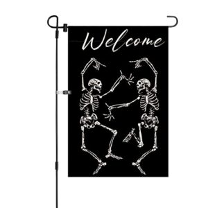 welcome halloween garden flags 12 x 18 inch double sided burlap yard decor skeleton garden flag for outdoor