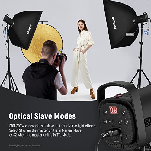 NEEWER 600W Photography Studio Strobe Flash Kit: 2xUpgraded S101-300W 5600K Monolight GN58 with Bowens Mount, 2xSoftbox, 1xRT-16 Trigger, 2xUmbrella, 1xReflector for Portrait Product Photo