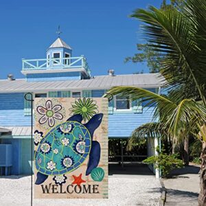 Dyrenson Home Decorative Welcome Quote Outdoor Turtle Beach Garden Flag Double Sided, Tropical Ocean House Yard Flag, Rustic Coastal Garden Yard Nautical Sea Decorations, Seasonal Outdoor Flag 12 x 18