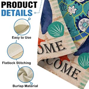 Dyrenson Home Decorative Welcome Quote Outdoor Turtle Beach Garden Flag Double Sided, Tropical Ocean House Yard Flag, Rustic Coastal Garden Yard Nautical Sea Decorations, Seasonal Outdoor Flag 12 x 18