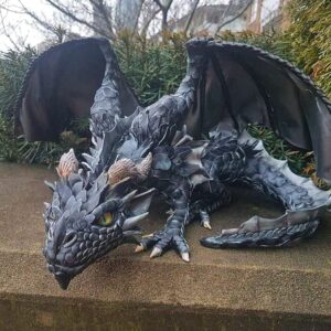 SANLINGBA 2022 New Squatting Dragon Sculpture-Dragon Guardian, Gothic Dragon Statues, Garden Gargoyle Figurine, Resin Lifelike Dragon Yard s, Long-Lasting Colorfast Ornaments Patio, Black, 20×15×10cm