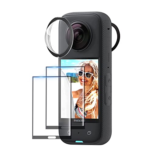 CYNOVA Insta 360 X3 Sticky Lens Guard Screen Tempered Film Set, Screen Protector for Insta360 X3 Accessories LCD Tempered Glass 9H Hardness