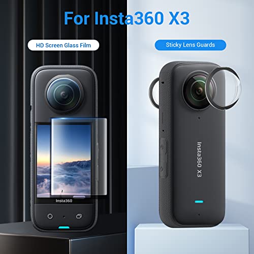 CYNOVA Insta 360 X3 Sticky Lens Guard Screen Tempered Film Set, Screen Protector for Insta360 X3 Accessories LCD Tempered Glass 9H Hardness