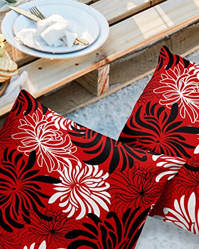 Brawvy Pillow Covers 16x16 inch Outdoor Decorative Waterproof Pillow Covers Spring Flower Red and Black Chrysanthemum Throw Pillowcase Shell for Patio Tent Couch Set of 2