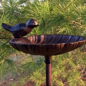 Scallop Shell Garden Stake, Bird Feeder, Cast Iron, 3 Feet 2 1/2 Inches Tall, Rustic Garden Decoration