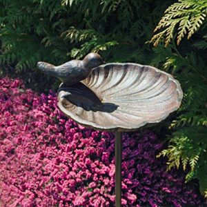 Scallop Shell Garden Stake, Bird Feeder, Cast Iron, 3 Feet 2 1/2 Inches Tall, Rustic Garden Decoration