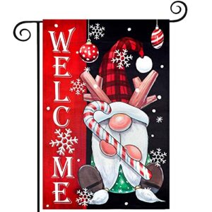 Welcome Christmas Garden Flag, hogardeck Gnome Santa Outdoor Christmas Decorations, Vertical Double Sided Yard Flag, Christmas Ball Farmhouse Decor 12.5x18 Inch