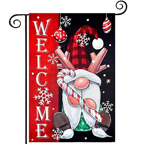 Welcome Christmas Garden Flag, hogardeck Gnome Santa Outdoor Christmas Decorations, Vertical Double Sided Yard Flag, Christmas Ball Farmhouse Decor 12.5x18 Inch