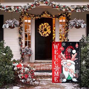 Welcome Christmas Garden Flag, hogardeck Gnome Santa Outdoor Christmas Decorations, Vertical Double Sided Yard Flag, Christmas Ball Farmhouse Decor 12.5x18 Inch