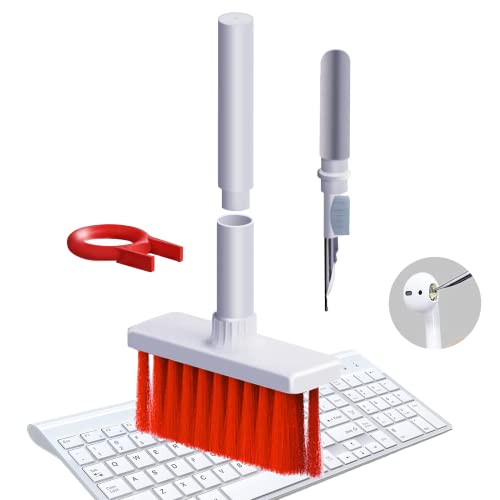 Keyboard Cleaner 5 in 1 Multi-Function Cleaning Soft Brush Airpod Cleaner Kit,Computer/Laptop Cleaner with Keycap Puller, for Bluetooth Earphones Lego Laptop Airpods Pro Camera Lens Electronics (Red)