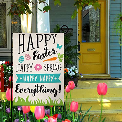 Happy Easter Garden Flag Vertical Double Sided 12.5 x 18 Inch Sping Burlap Yard Outdoor Decor